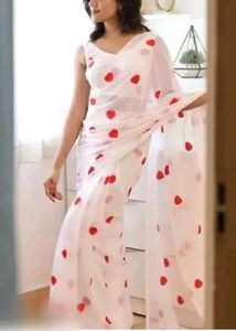 Elegant White &amp; Red Saree