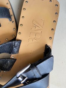 Zara Blue Leather Sandals