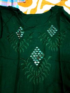 Elegant Dark Green Kurti Set ( Bottom &amp; Dupatta)