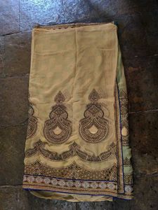 Teal &amp; Gold Embroidered Saree
