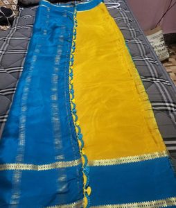Blue &amp; Yellow Mysore crepe silk