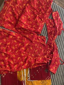 Red Floral Print Rajputi Poshak