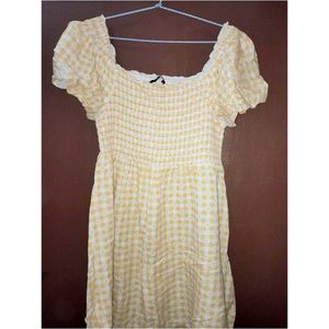 Yellow Gingham Puff Sleeve Dress