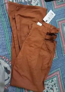 Women Chic Rust Solid High Rise Trousers