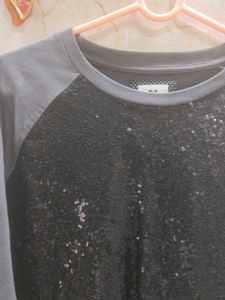 sequin full sleeves grey tshirt