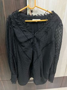 Elegant Black Lace Trim Blouse
