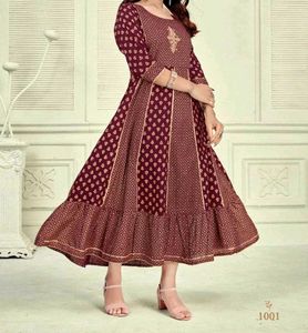 Maroon Golden Printed Anarkali Ethnic Kurti