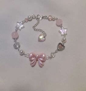 Pink Bow Beaded Bracelet