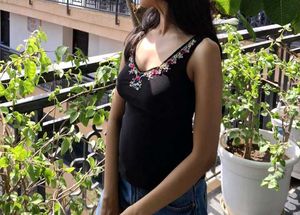 Black Embellishments Back Tie Top