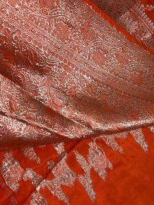 Classy Pure Silk Orange Banarasi Saree
