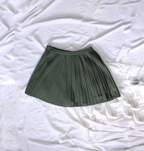 Olive Green Pleated Mini Skirt
