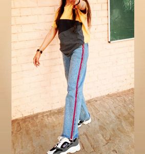 Light Blue High Waist Jeans With Strips