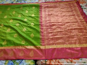 Green &amp; Pink korvai kanchipuram silk Saree