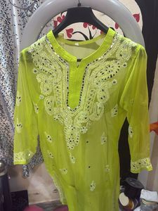 Lime Green Embroidered Kurta,Inner Not Available