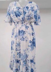 Floral Print V-Neck Midi Dress