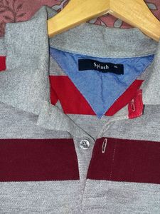 Grey Striped Polo Tshirt Men