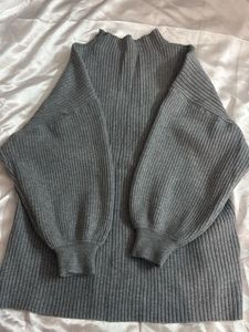 Gray Ribbed Knit Sweater