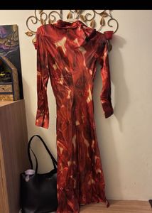 New One Zara Printed Satin Dress Zw Collection