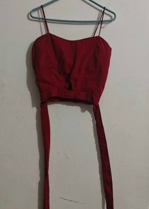 Chic Red Crop Tie Back Top
