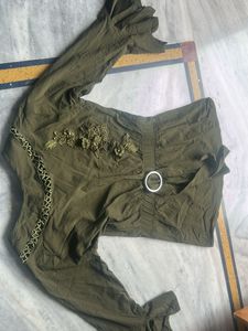 Olive Green Dress with Bell Sleeves