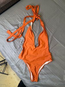 sexy Orange Halter bodysuit