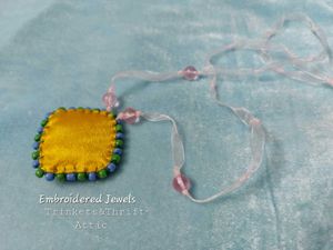 Hand Embroidered Rose Pendant Necklace