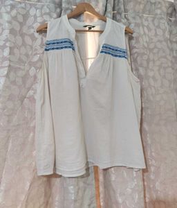 White Embroidered Sleeveless Top
