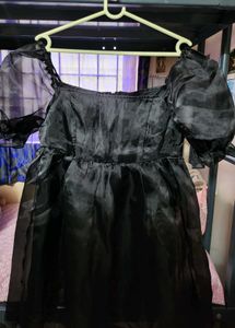 Black Puff Sleeve Mini Dress