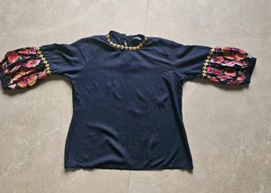 Floral Embroidered Sleeve Top