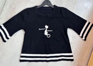 Cute Cat Print Woolen Top