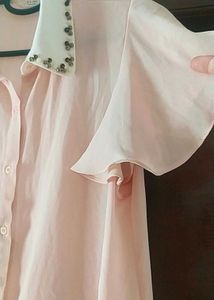 Pink Blouse w/ Embellished Collar