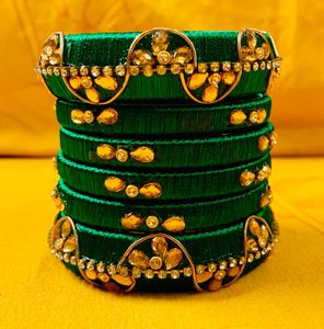 Silk Thread Green Bangles Size 2-4