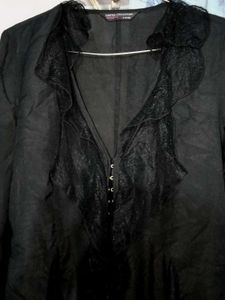 Black Lace Ruffle Blouse