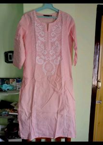 Peach Colour Embroidery Kurti