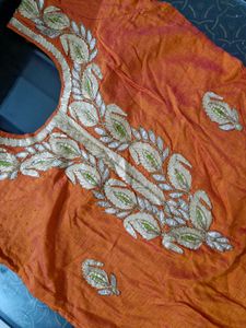 Orange Embroidered Kurti