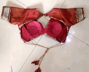 Banarasi Padded Plunge Drawstring, Lace Work Blous