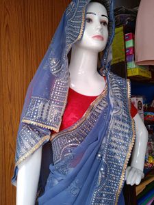 Blue Embroidered Saree with Blouse
