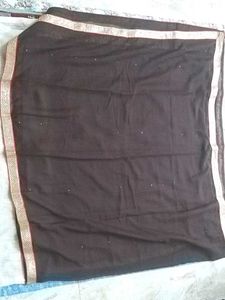 Elegant Black Dupatta with Gold & Sequin Border