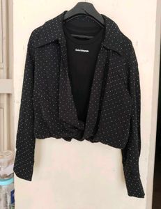 Stylish Black Patterned Jacket With Diamonds