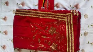 Red &amp; Gold Sequin Saree