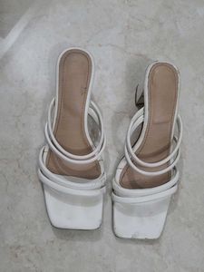 Everqupid branded White Heeled Mules