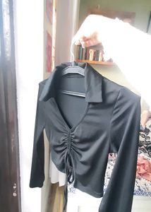 URBANIC Black Full Sleeves Ribbed Top