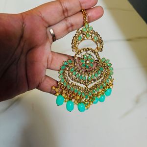 Mint Green Earrings &amp; Maang Tikka Set