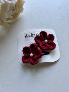 Floral Hair Clips - Burgundy