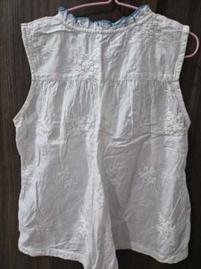 White Embroidered Sleeveless Top