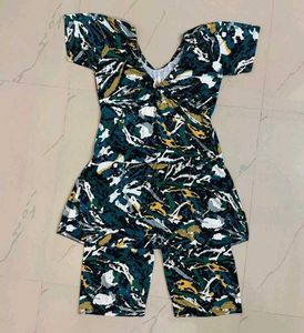 Abstract Print Swimsuit with Shorts