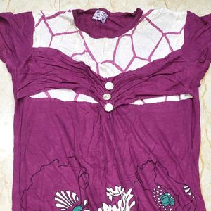 Purple Floral Print Maxi nighty with sidecut