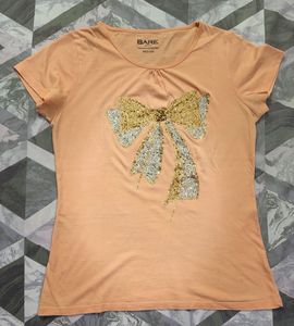 Peach T-shirt with Bow Detail