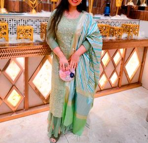 Green Anarkali Chikankari Work