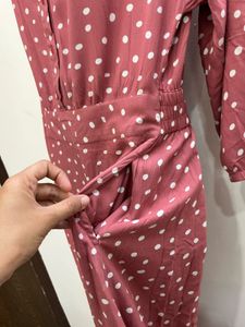 Zara Pink Polka Dot Fit And Flair Dress